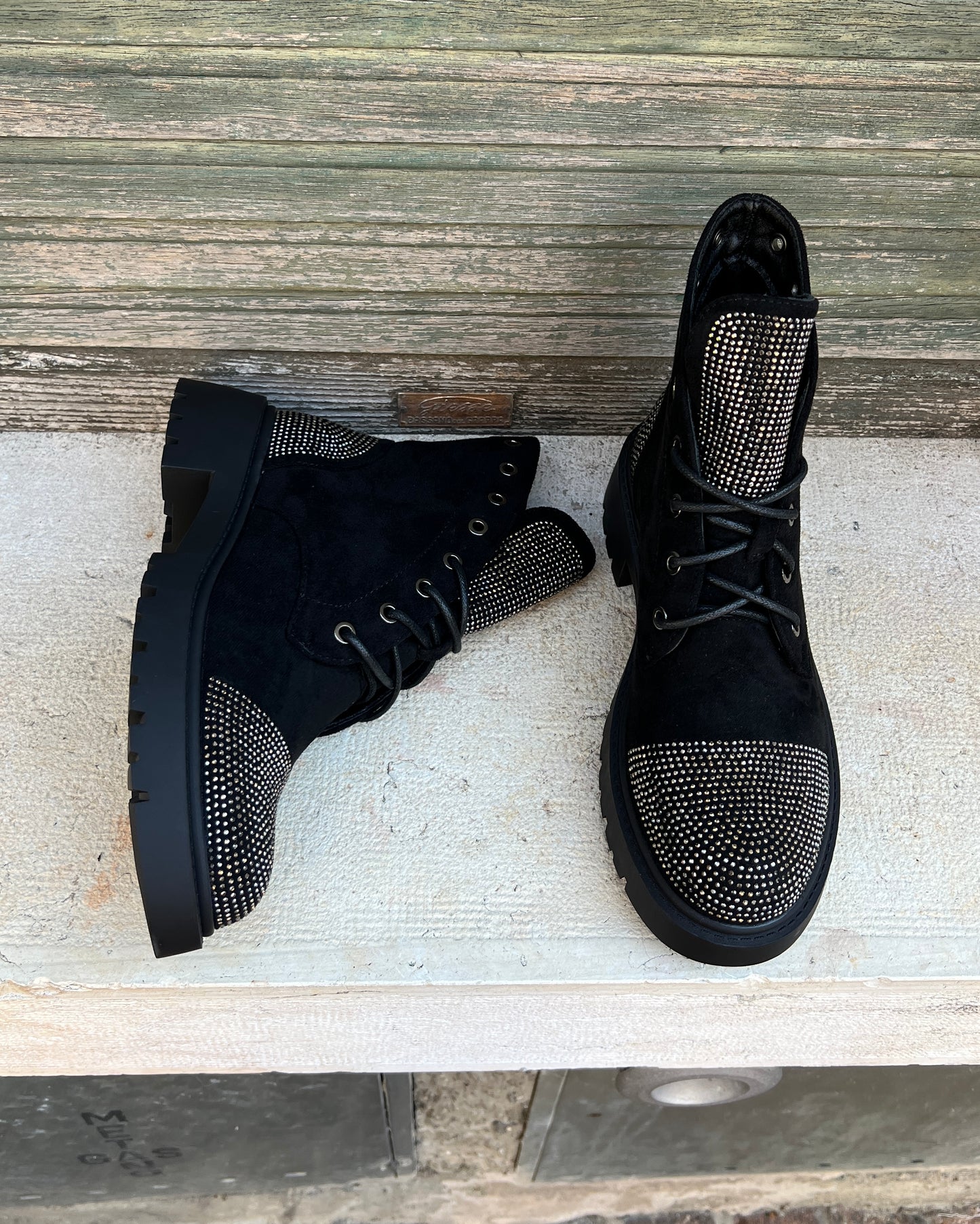 Stivaletto Punta Strass Nero