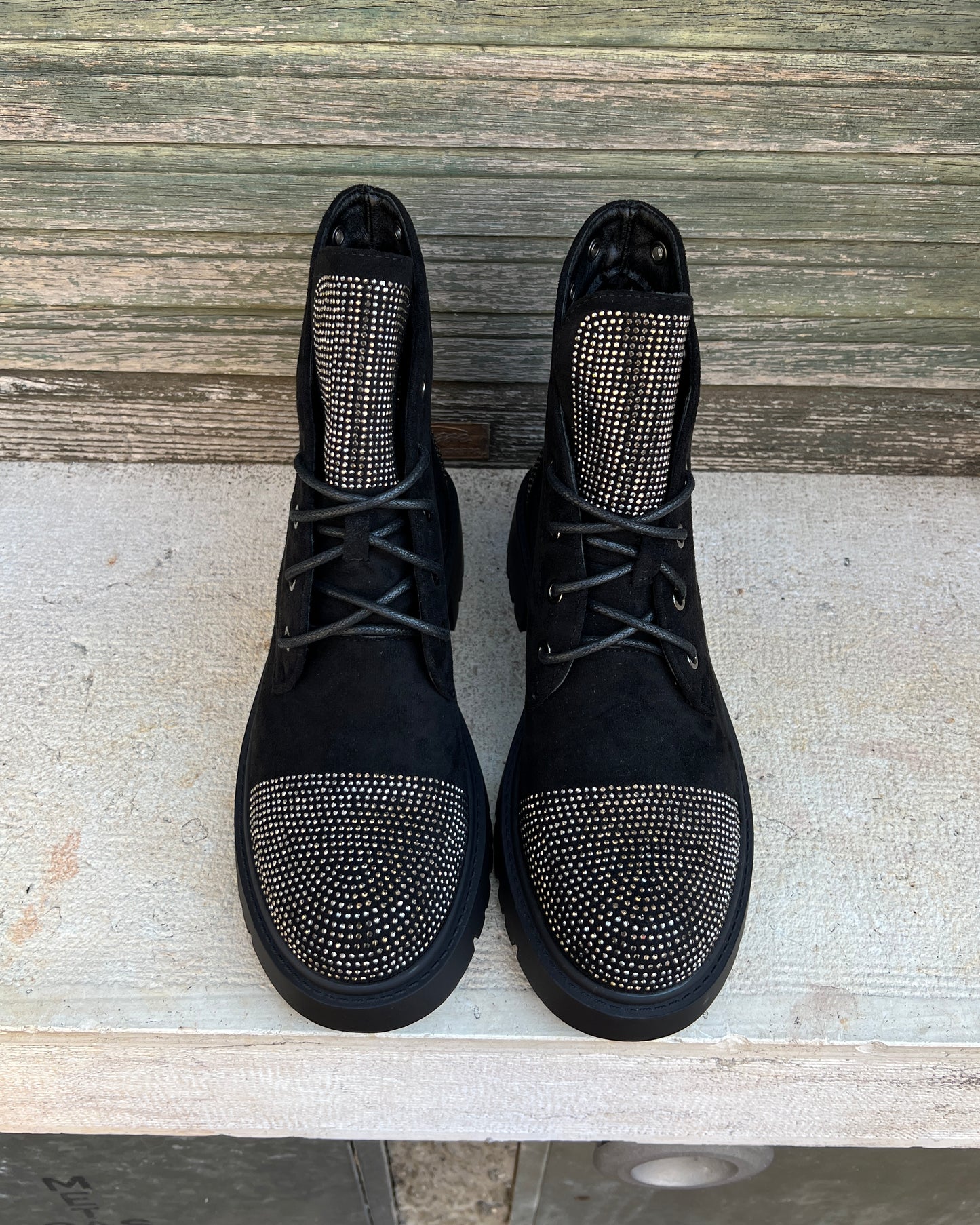 Stivaletto Punta Strass Nero